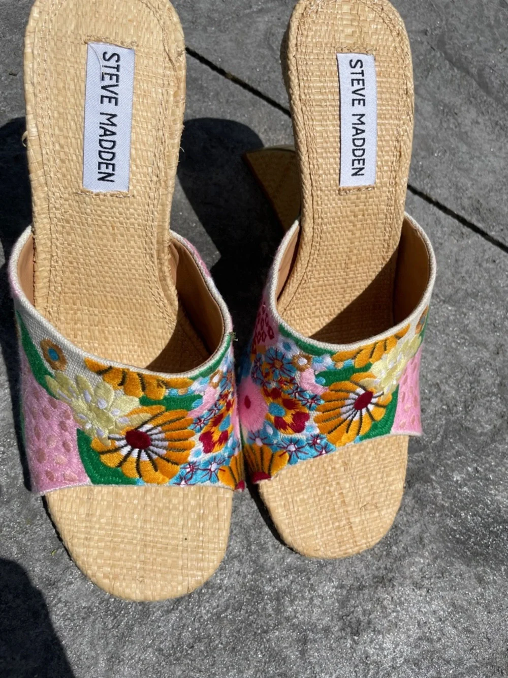 Steve Madden Pink Floral Embroidered Wedge Mules